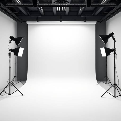 Modern studio with seamless backdrop and professional lighting.